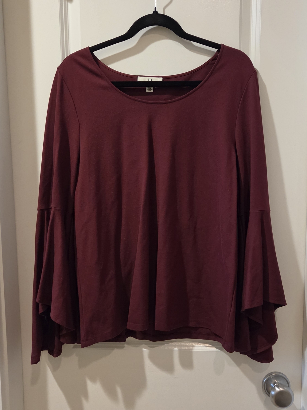H by Halston Bell Sleeve Tunic Top in Burgundy